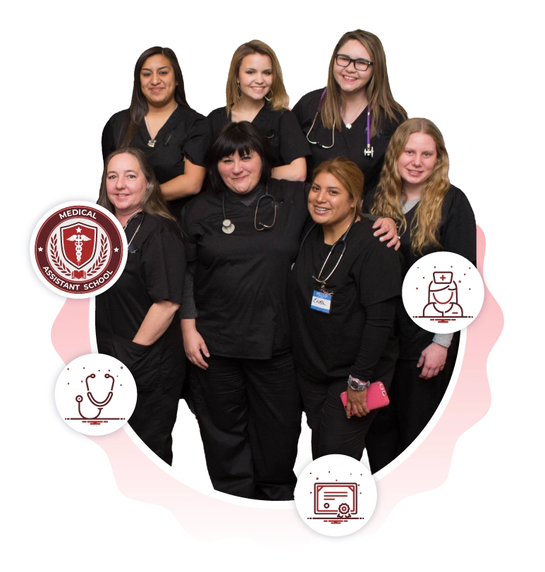students posing in a group photo with their stethoscopes hanging from their necks
